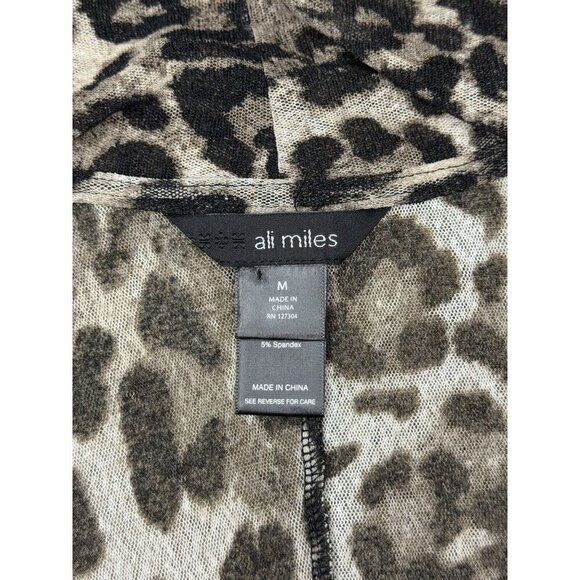 ALI MILES Black Brown Leopard Print Open Front Mesh Sheer Cardigan Jacket MEDIUM - Picture 8 of 8